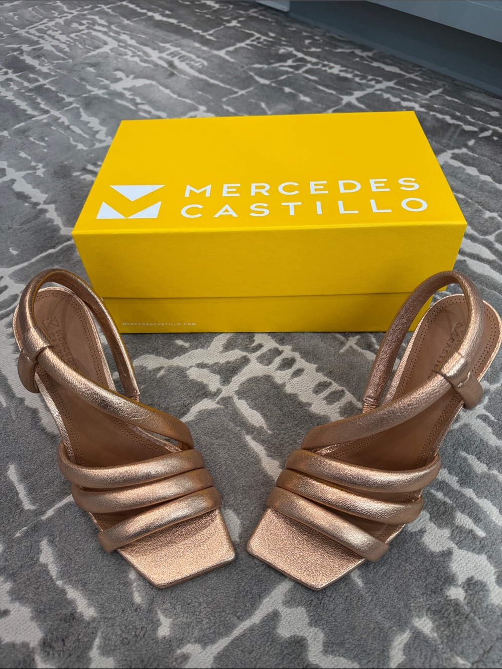 MERCEDES CASTILLO Metallic Rose Gold Strappy Slingback Heels worn once